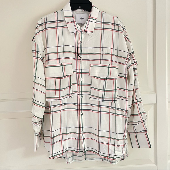 New! Yllw the label white plaid oversized button down shirt 37957 - Picture 1 of 9